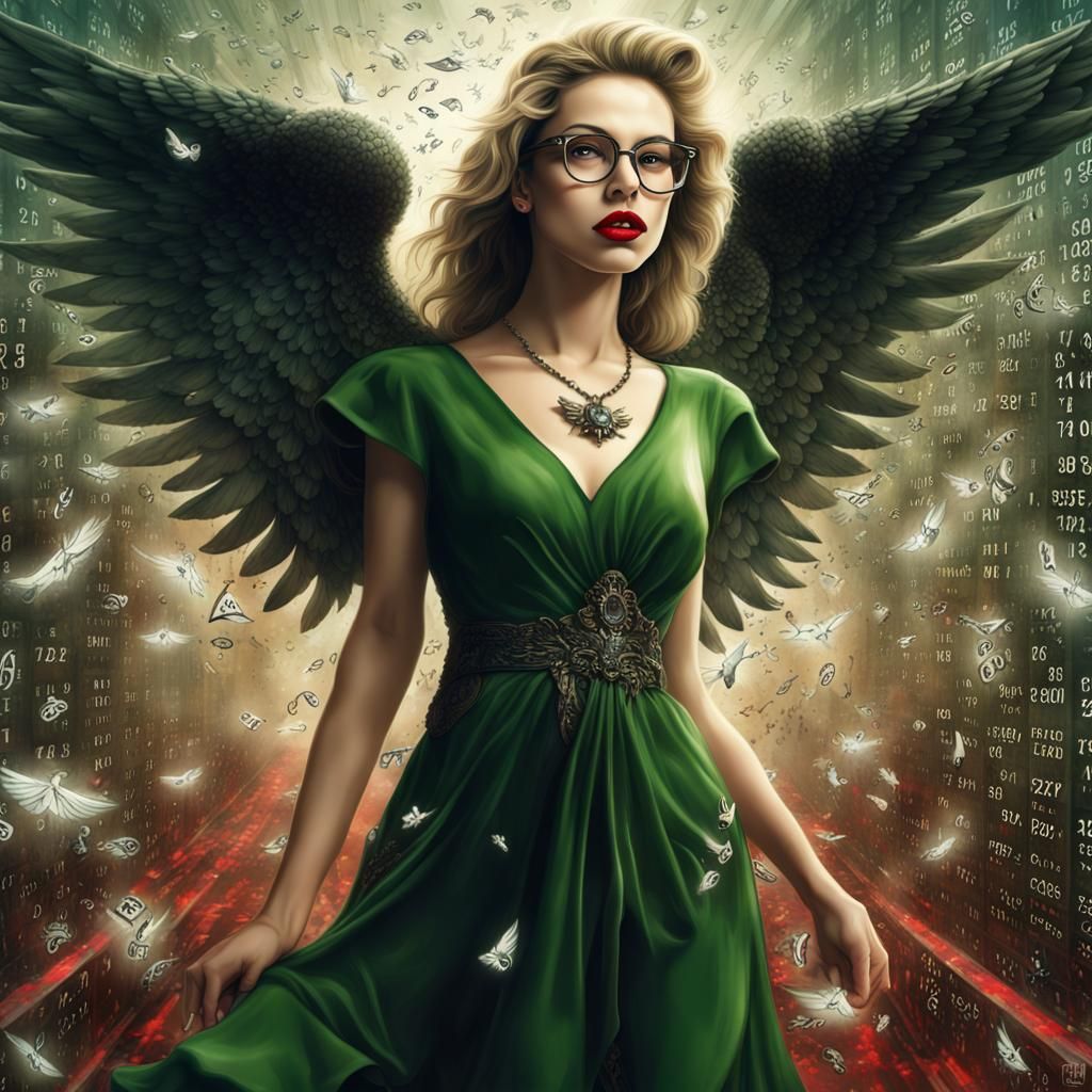 Beautiful Nerd Angel in Matrix with Ray Bans