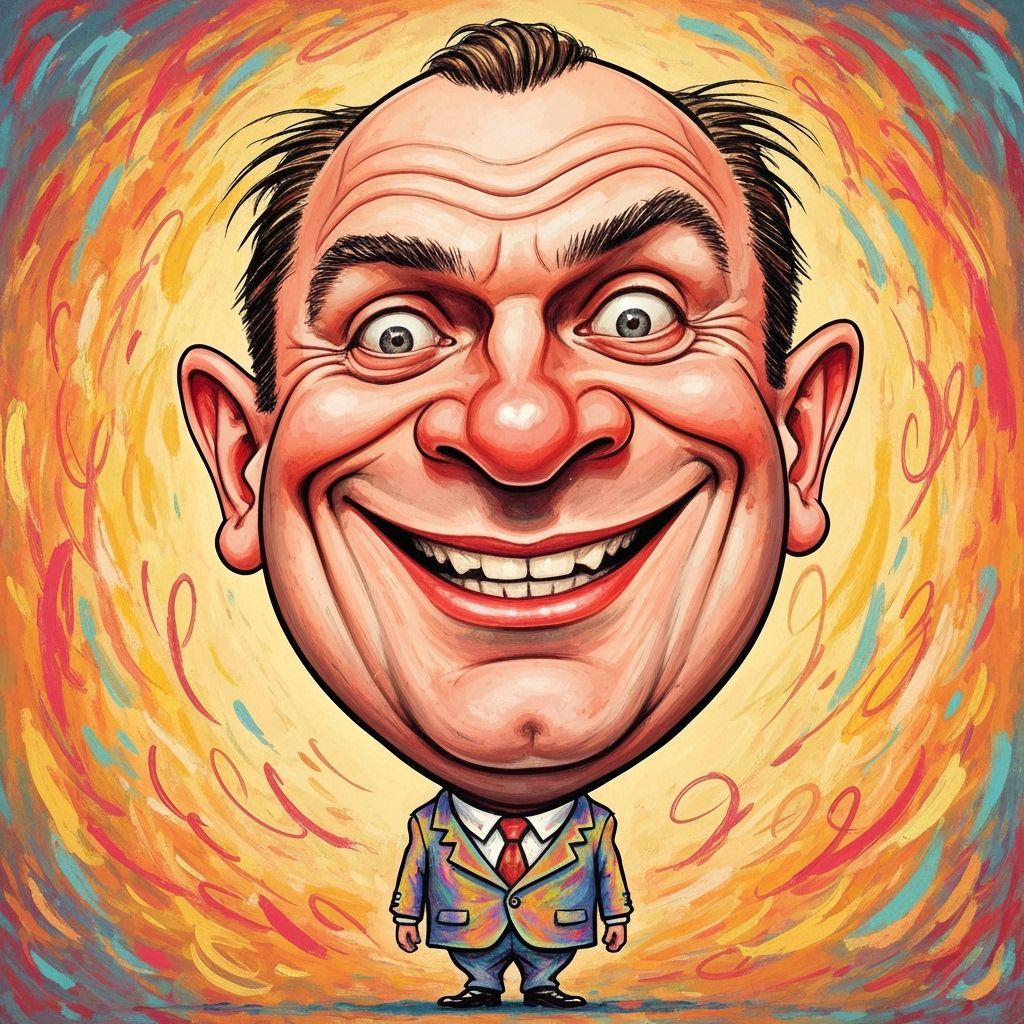 Comical Caricature of a Cheerful Man with Oversized Head