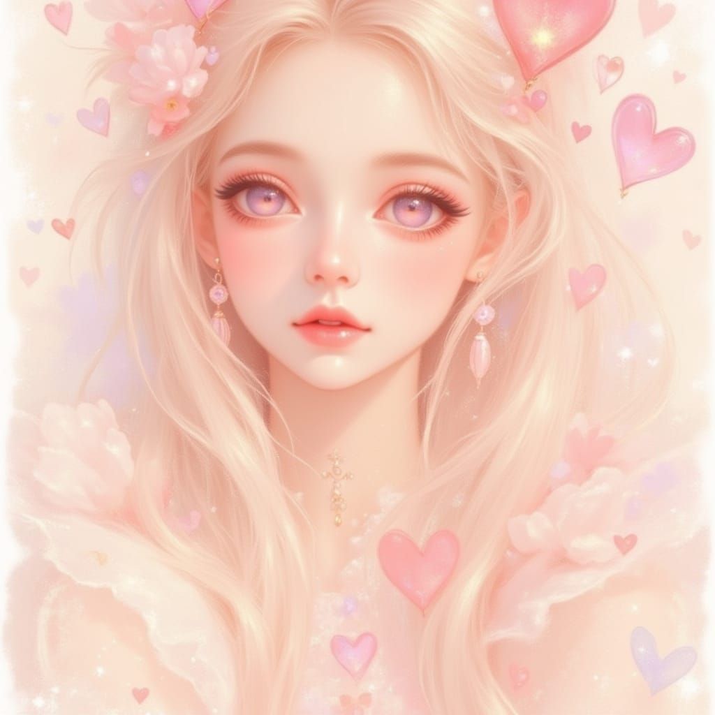 Valentine Girl Chalk Sketch in Dreamcore Style