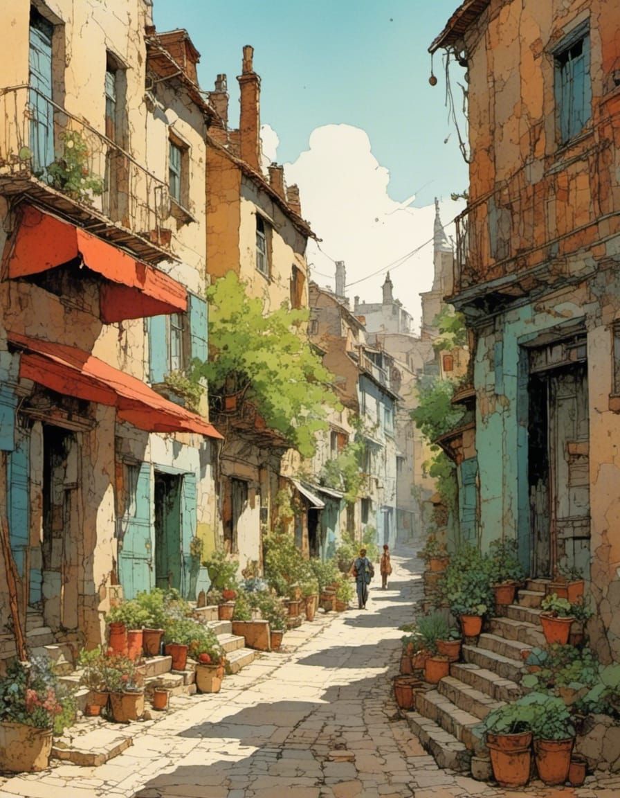 Serene 19th-Century European Street Scene