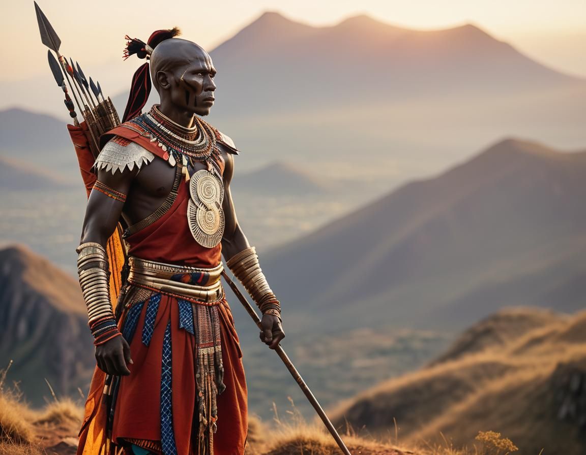 Masai Warrior at Sunrise: Cinematic Film Still