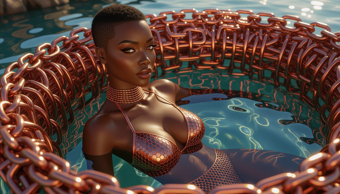 Copper Bikini Woman in Chainmail, Artstation Portrait