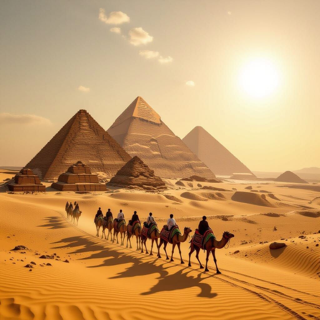 Giza Pyramids Hyperrealistic Golden Hour Cinematic Shot