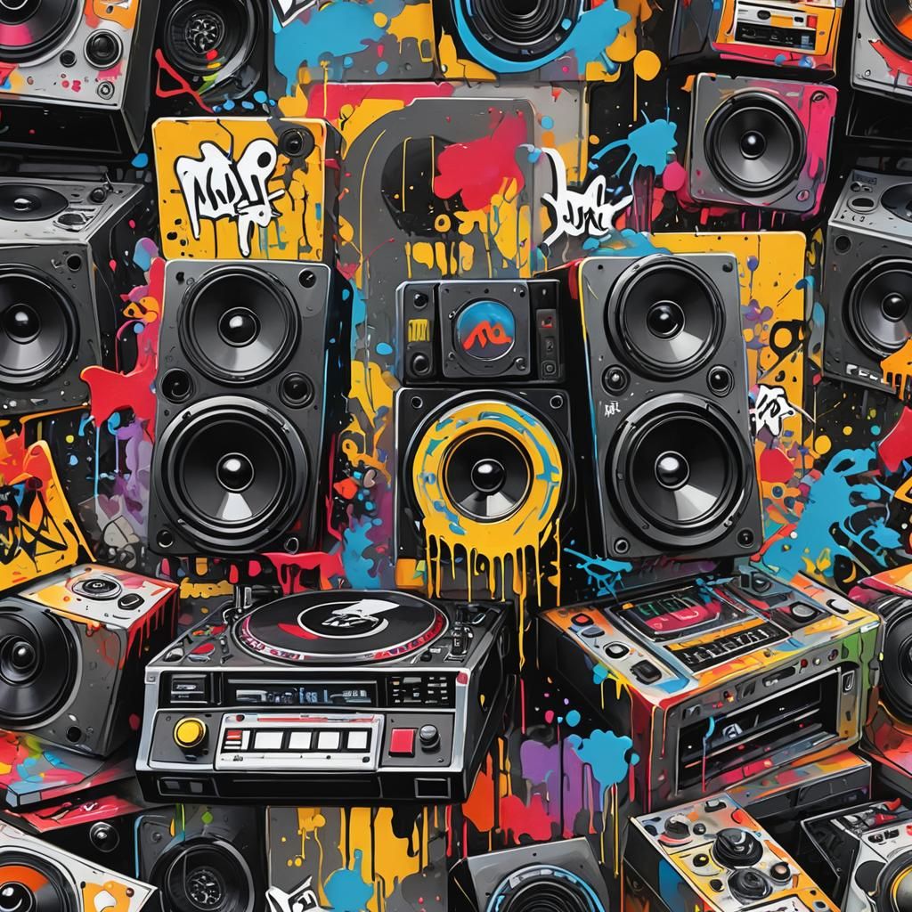 Colorful Graffiti Art DJ Setup with MJ Initials