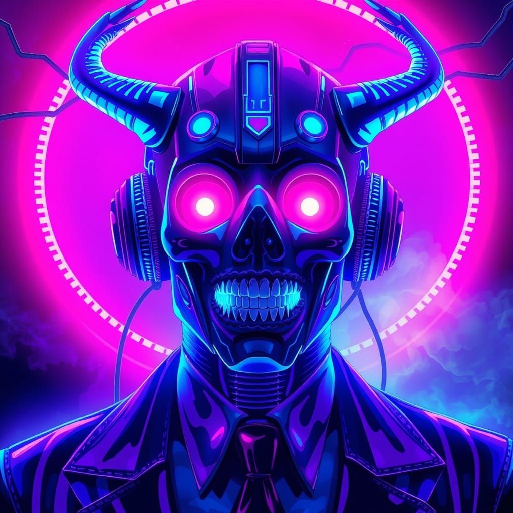 Cyber Gothic Vampire in Neon Retro Futurism