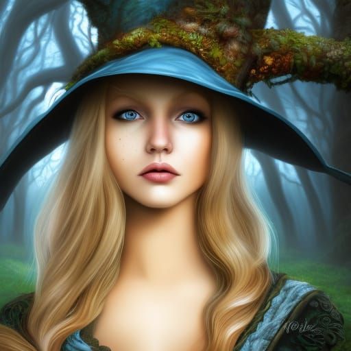 Beautiful Blond Witch in Wild Forest: 3D Art