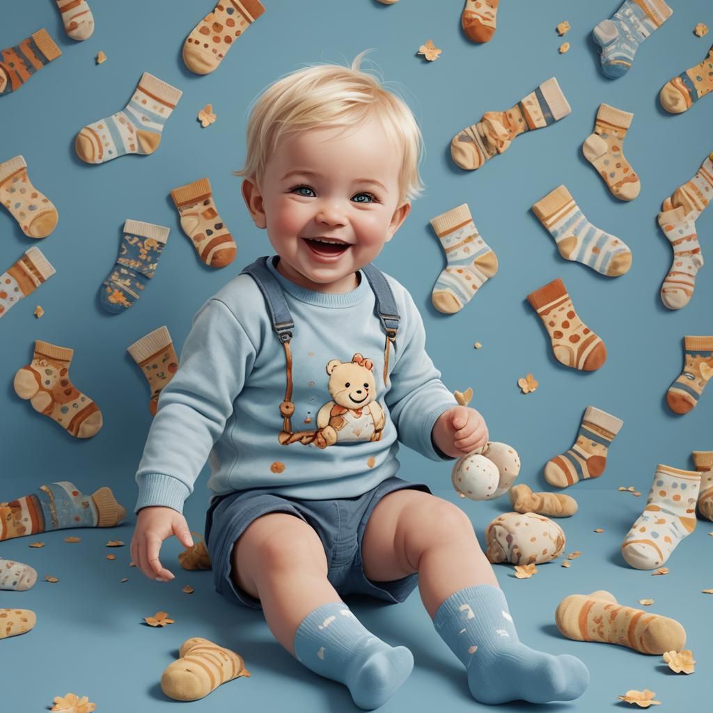 Smiling Blond Baby on Blue Floor: Fantasy Concept Art