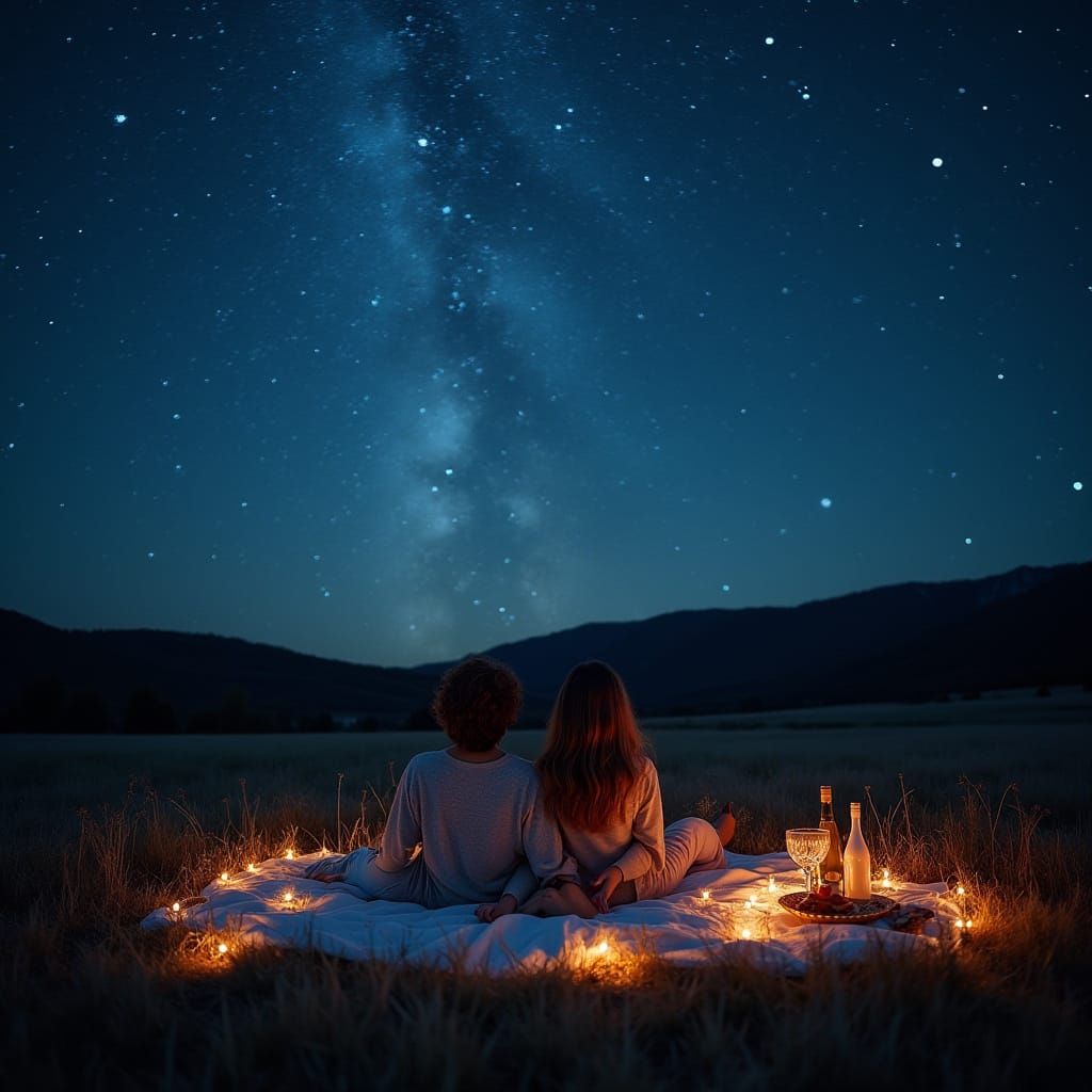 Romantic Starry Night Picnic Under Fairy Lights