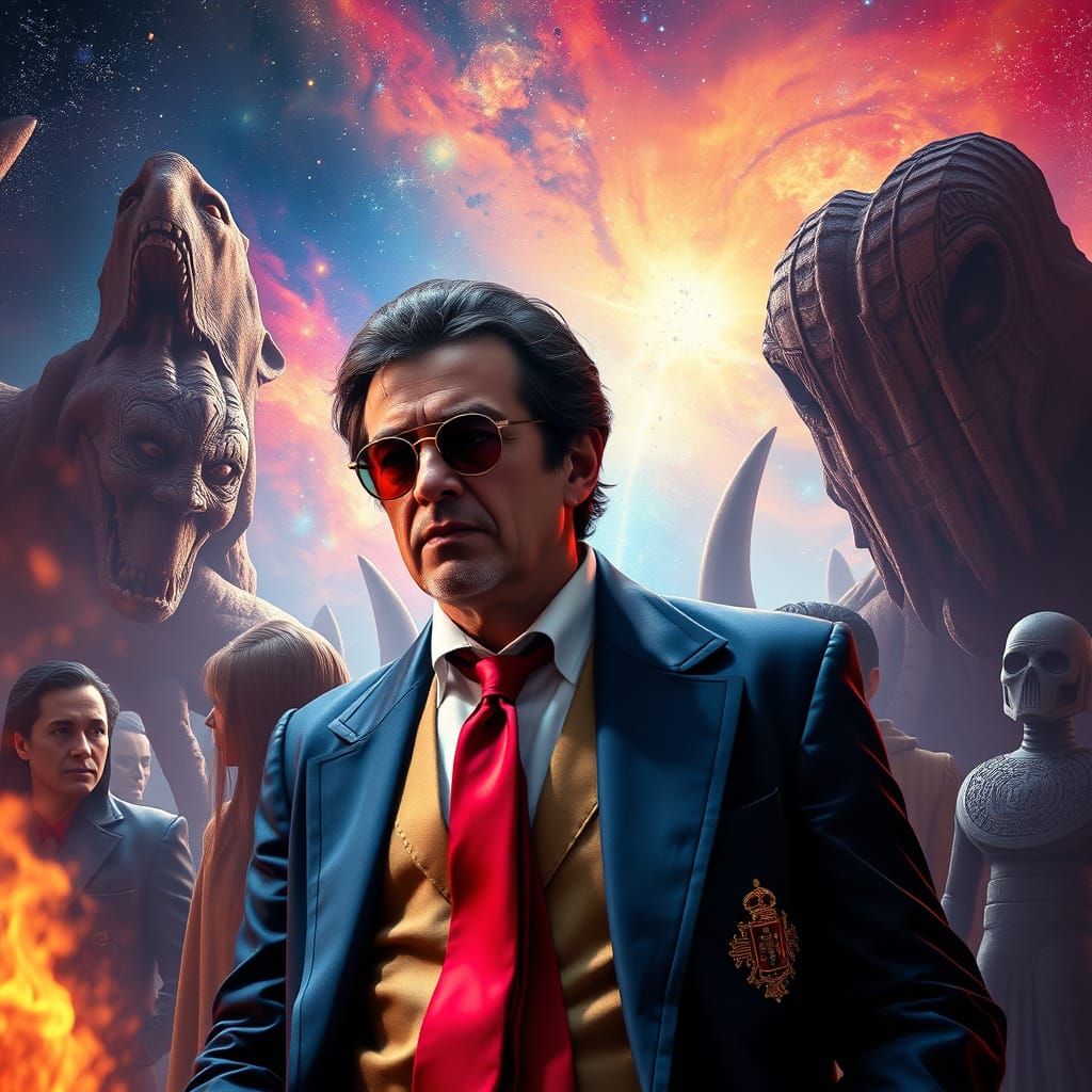 Punk Emperor of Galaxy in 70s Portugal Matte Painting