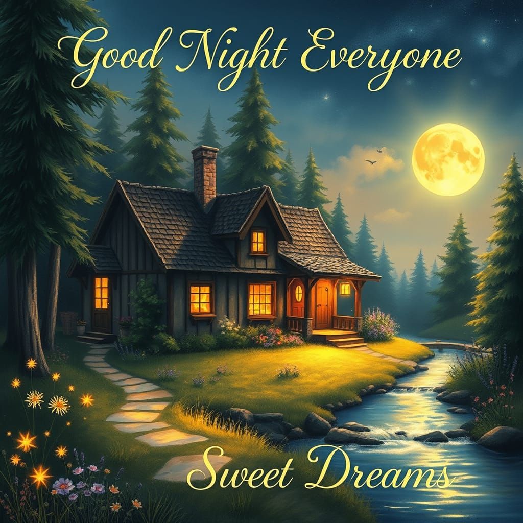 Whimsical Country Cottage Under Starry Night Sky