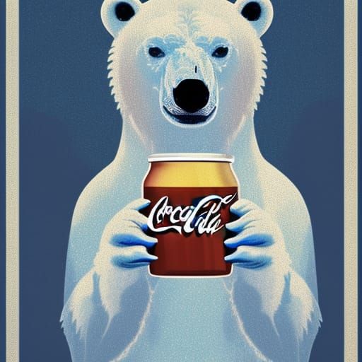 Pop Art Polar Bear Drinks Coke: Digital Art