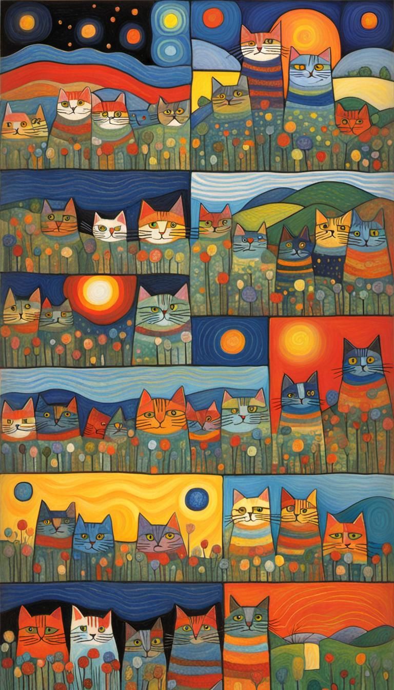Cats and Landscapes in Hundertwasser Style