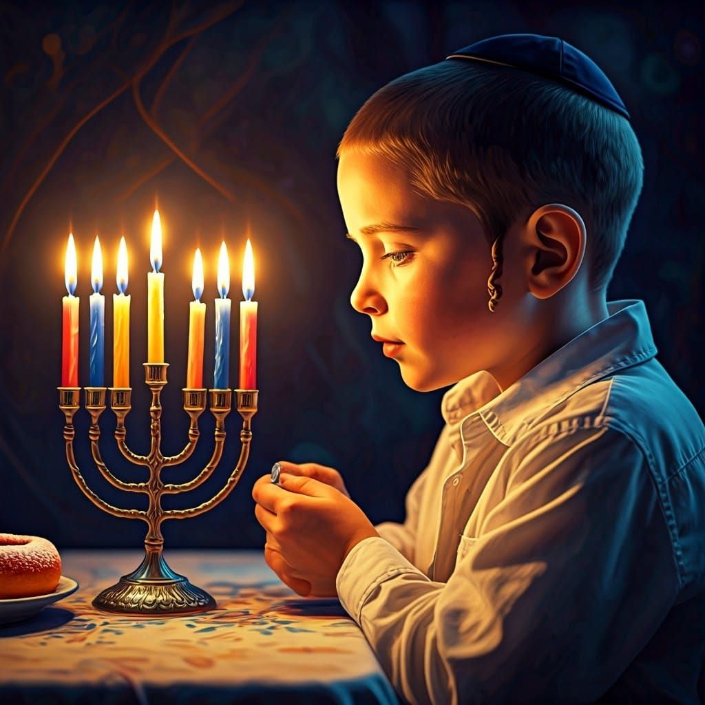 Hasidic Boy Lights Hanukkah Candles: Hyperrealistic Concept ...