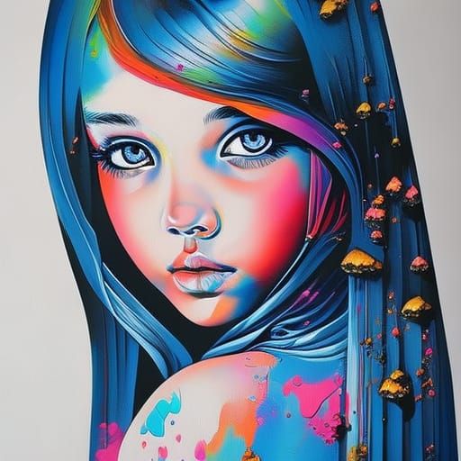 Innocent Girl in Colorful Graffiti Street Art