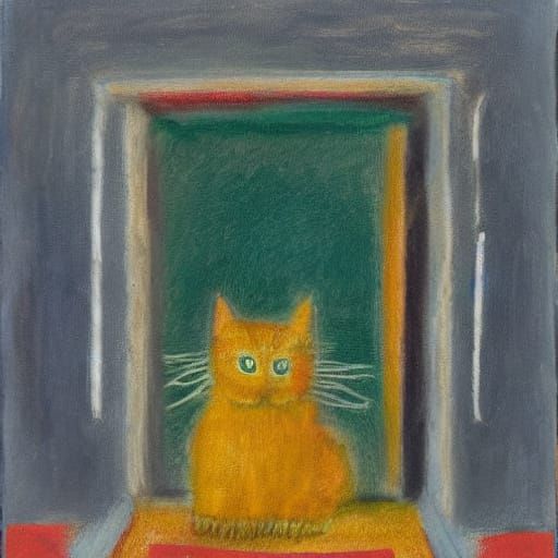 Surreal Cat Door in Deep Space