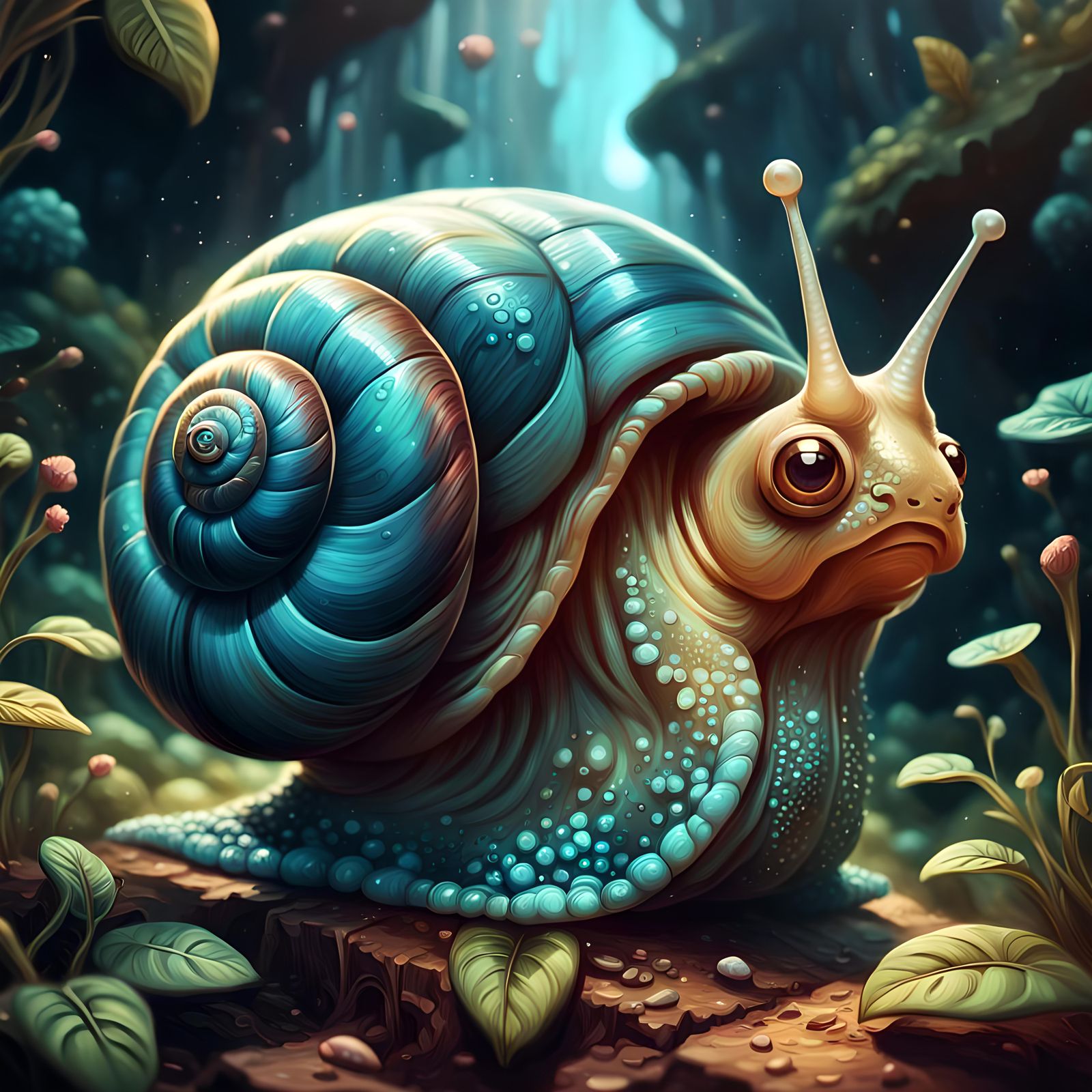 Adorable Tired Snail in Hyperdetailed Fantasy Art