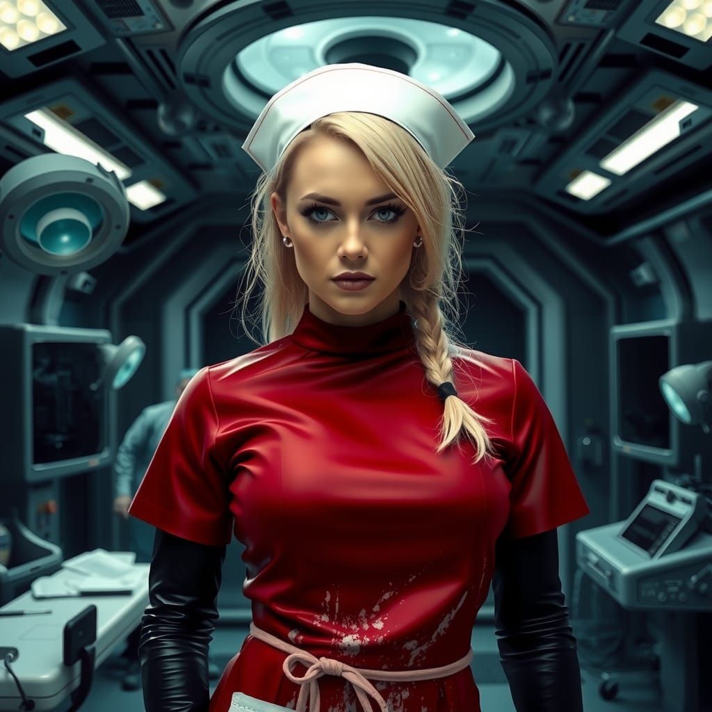 Britney Spears as a Young Nurse in a Futuristic Operating Th...