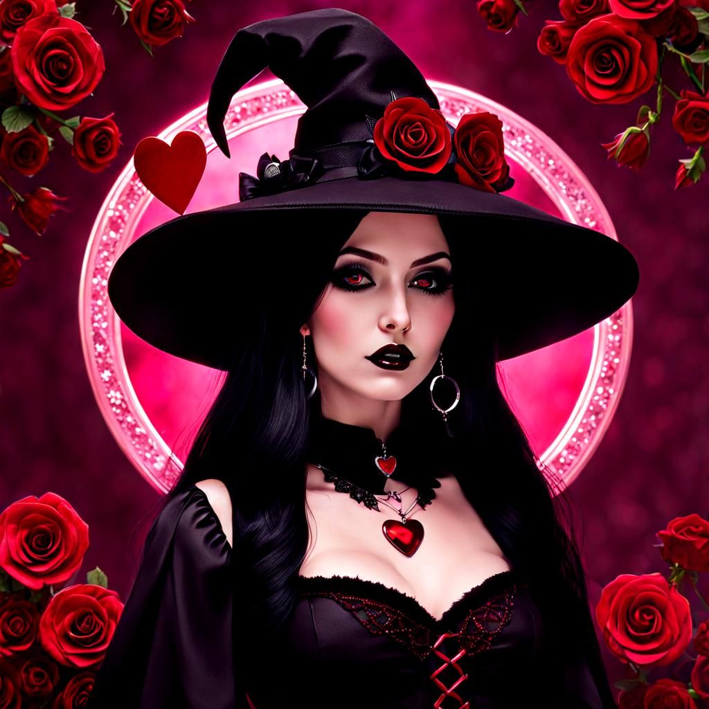 Gothic Valentine Witch with Dark Romance Theme