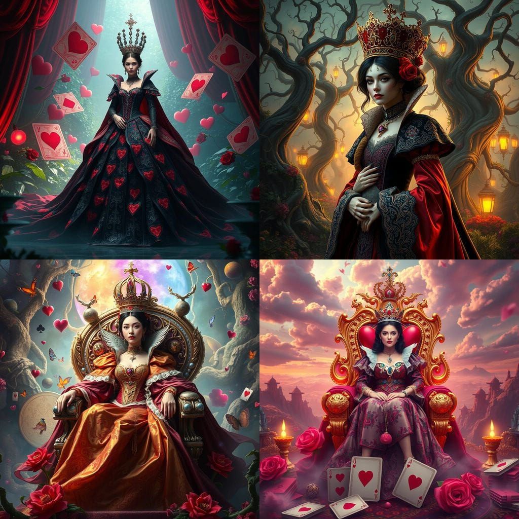 Majestic Queen of Hearts in Vibrant Fantasy Realm