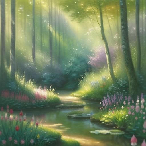 Fairy Writing Diary in Lush Forest, Impressionist Watercolor