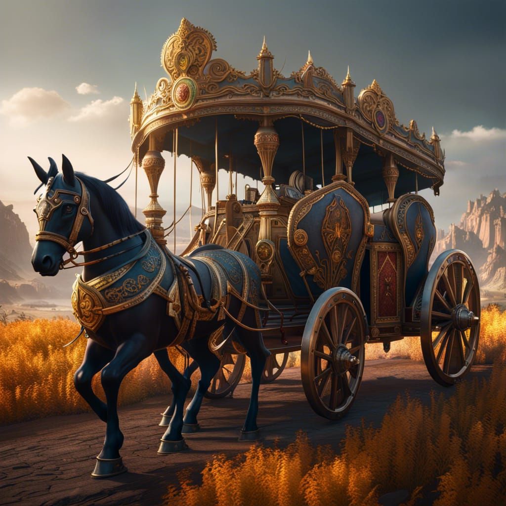 Fantastical Chariot with Horses in Detailed Matte Painting