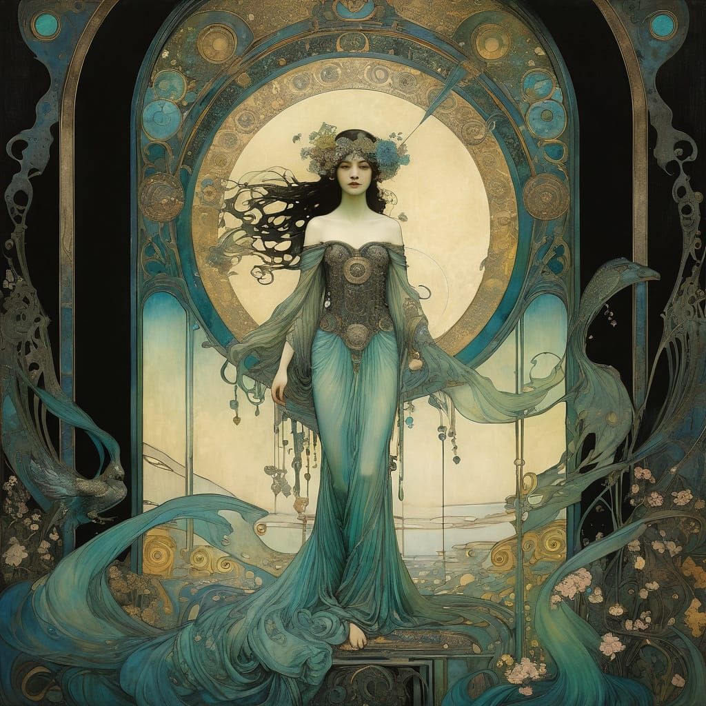 Gothic Fantasy Portrait in Black and Gold