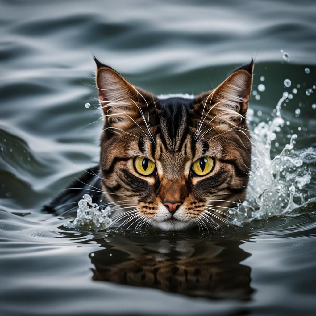 Tabby Cat's Ocean Swim: An AI-Generated Adventure