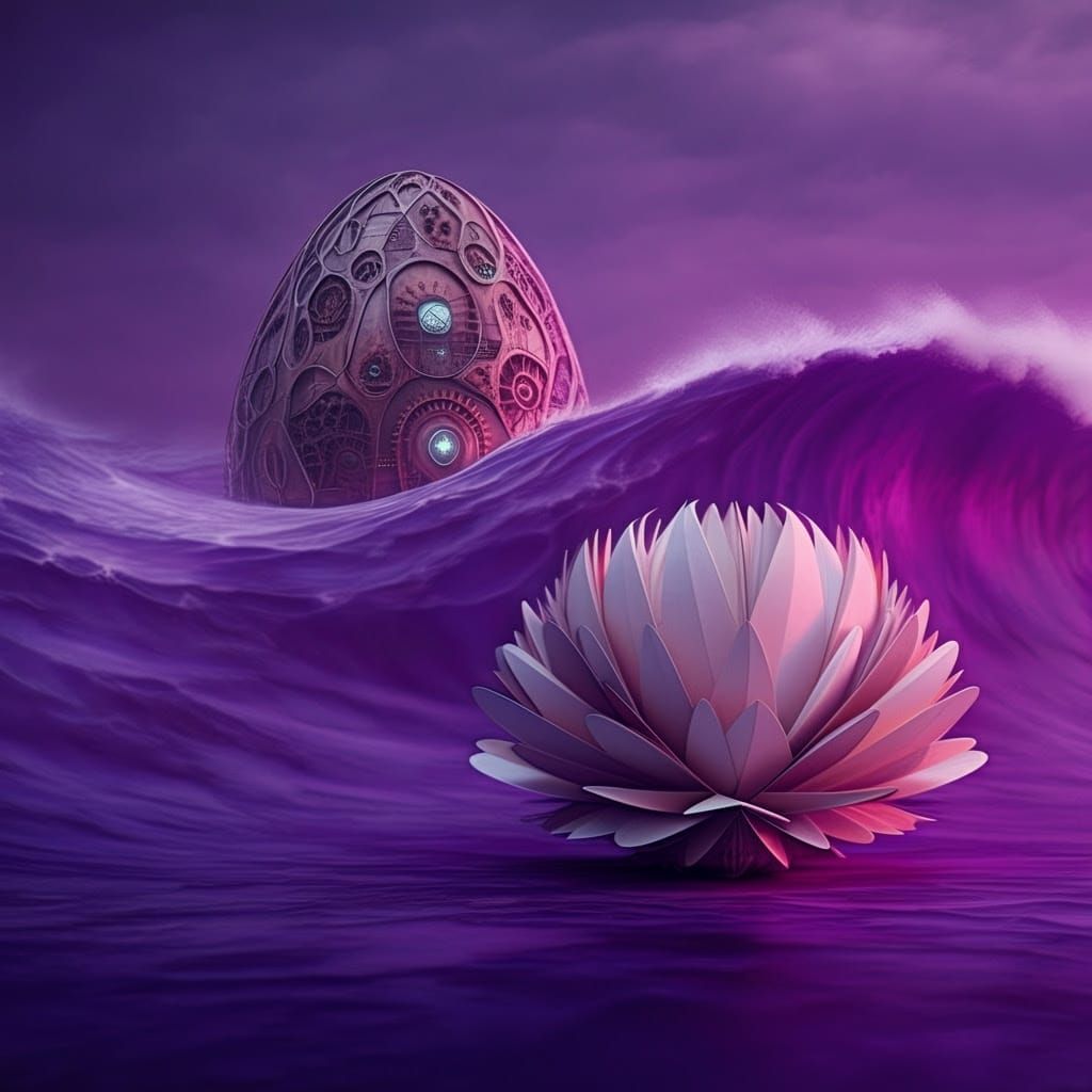 Ethereal Steampunk Bridge in Violet Fog