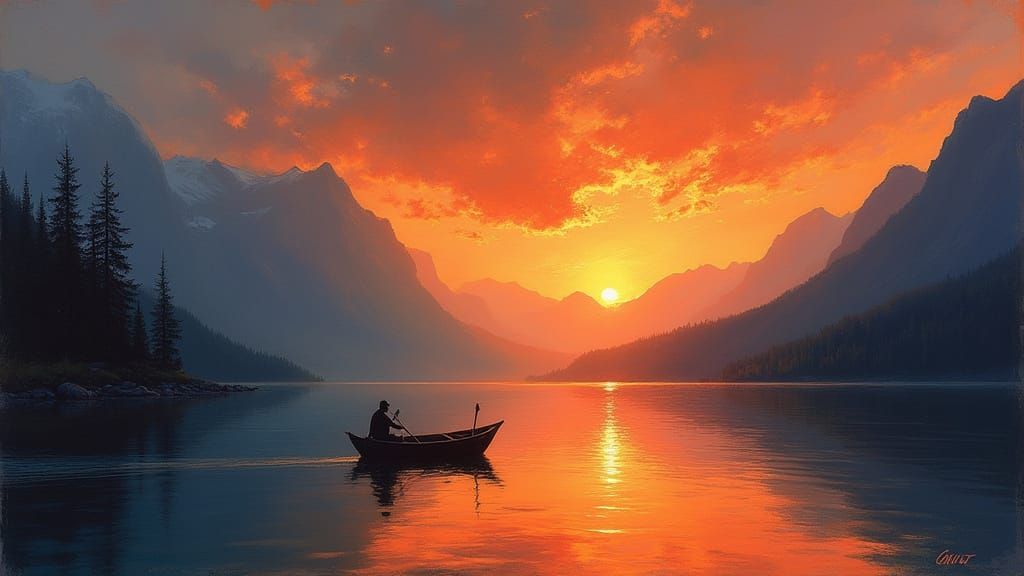 Sunset Lake: A Romantic Landscape Painting