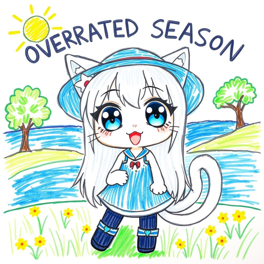 Anime Catgirl Declares Summer Overrated in Crayon Drawing