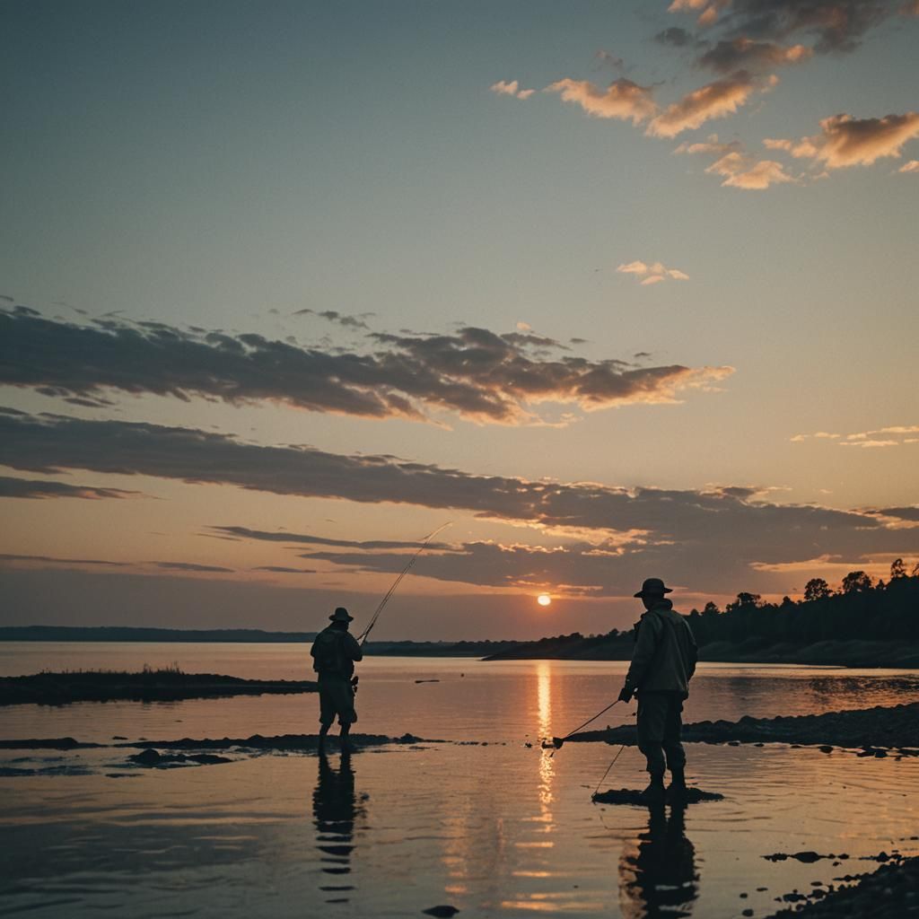 Cinematic Sunset Fishing Scene on Film
