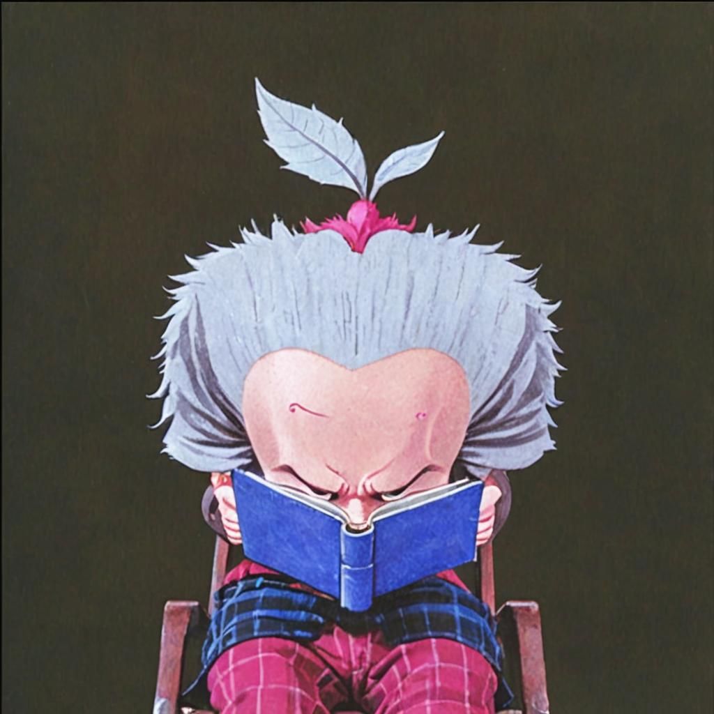 Punk Man with Pink Mohawk Reads in Library