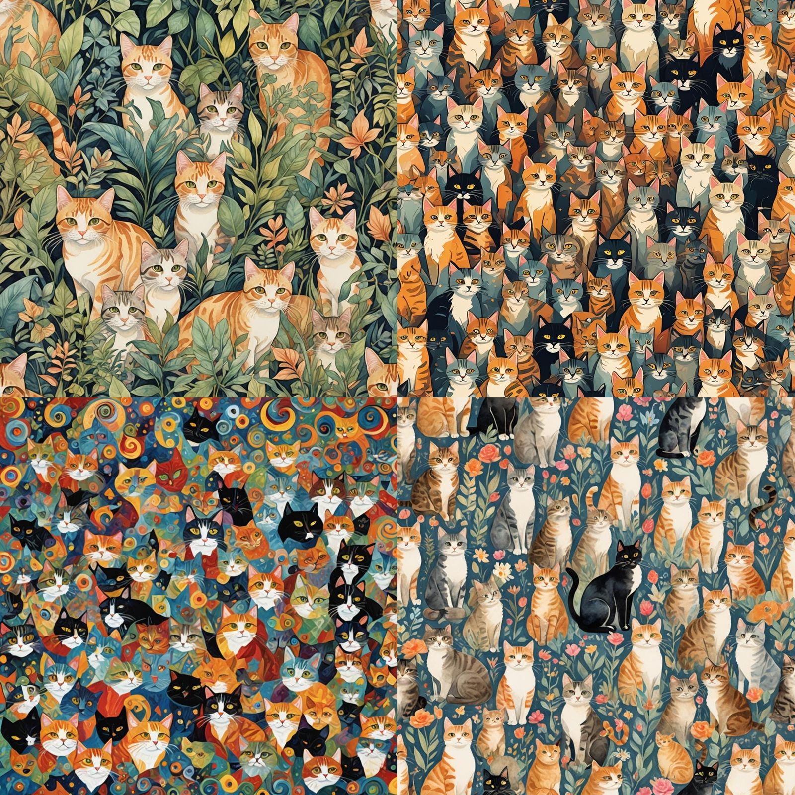 Cat-Themed Wallpaper with Various Feline Designs