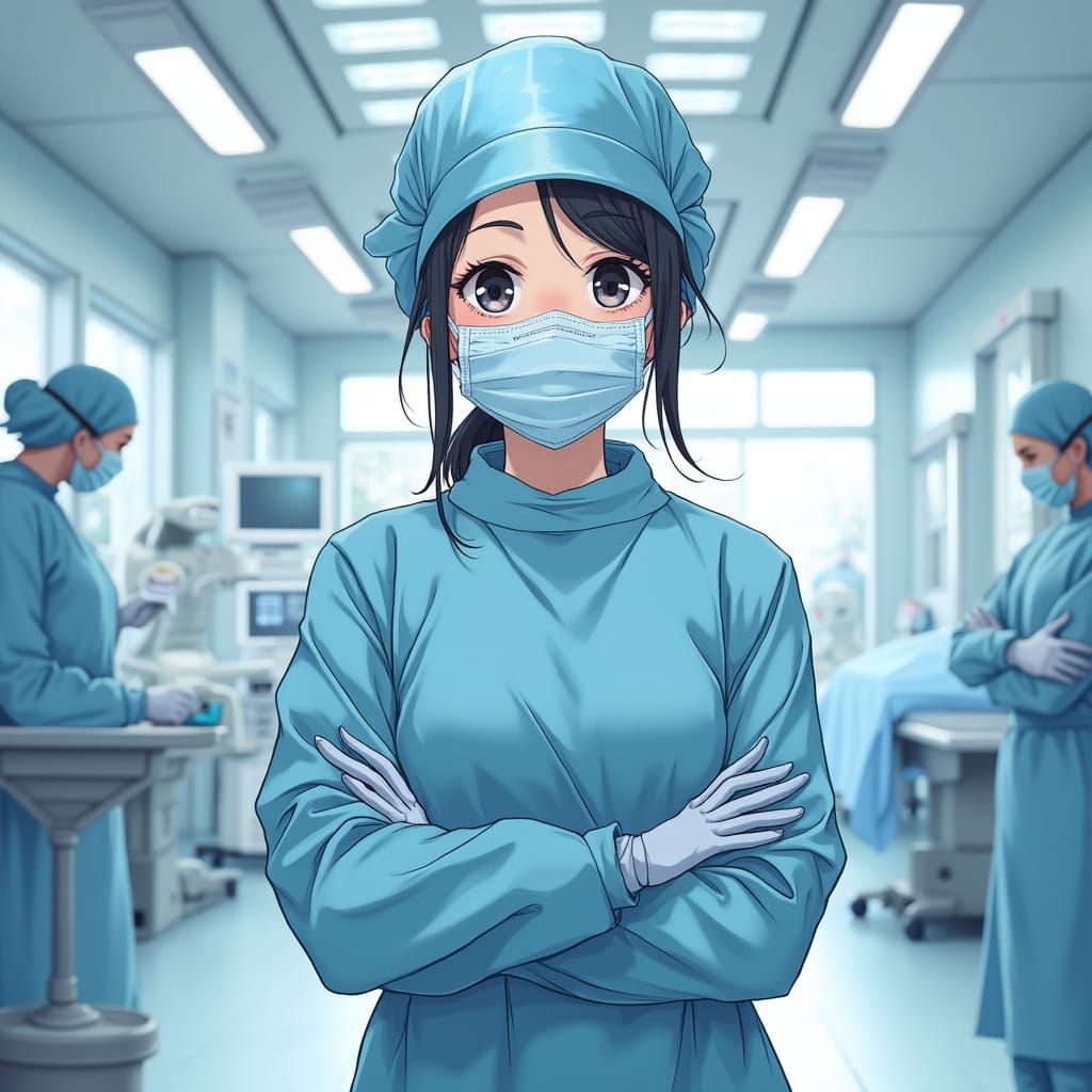 Anime-Style Nurse in High-Tech Hospital Operating Room