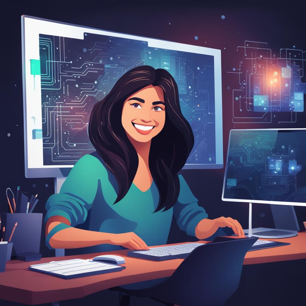 a caucasion woman working on her computer, dark hair, pretty...