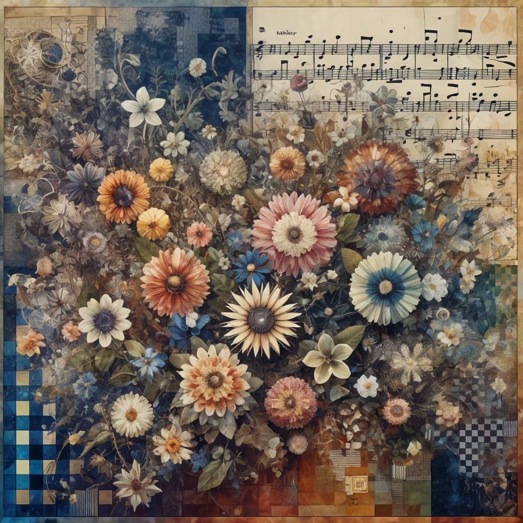 Floral Melody: A Mixed-Media Modern Art Composition