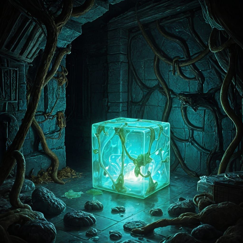 Gelatinous Dungeon Cube in Mouldy Transparency