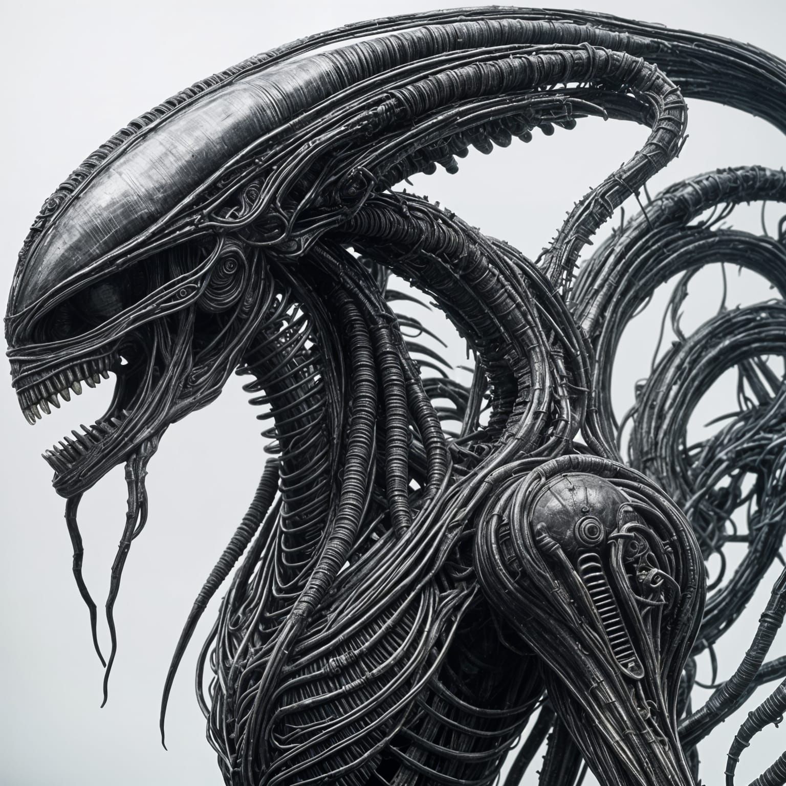 HR Giger Style Alien Biopunk Portrait