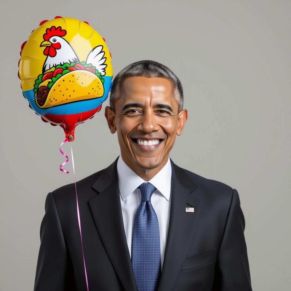 Obama Smiles with Chicken Taco Balloon