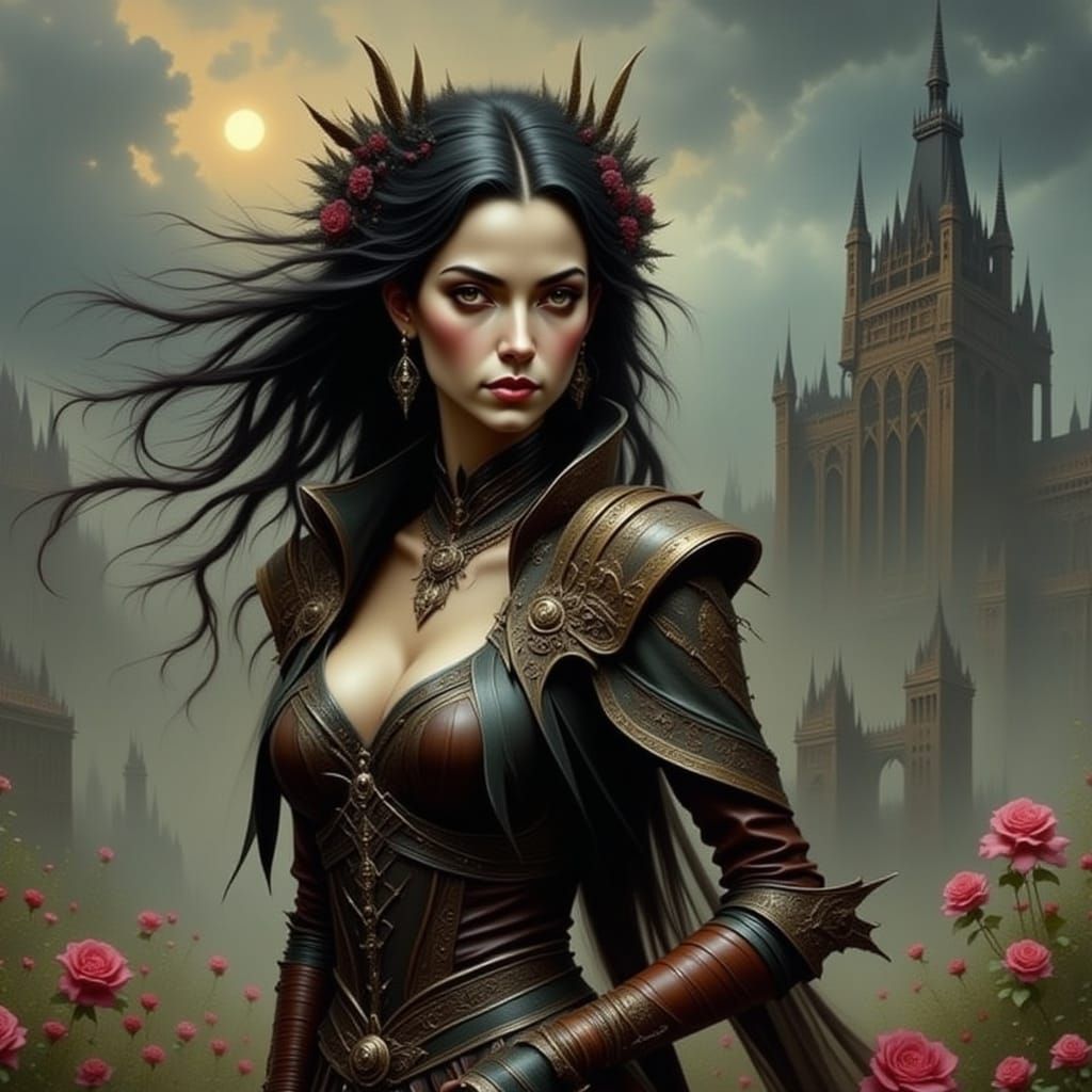 Gothic Cityscape in Dark, Moody Atmosphere