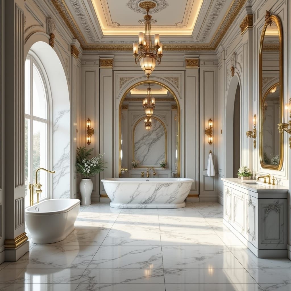 Luxurious Marble Bathroom with Ornate Details