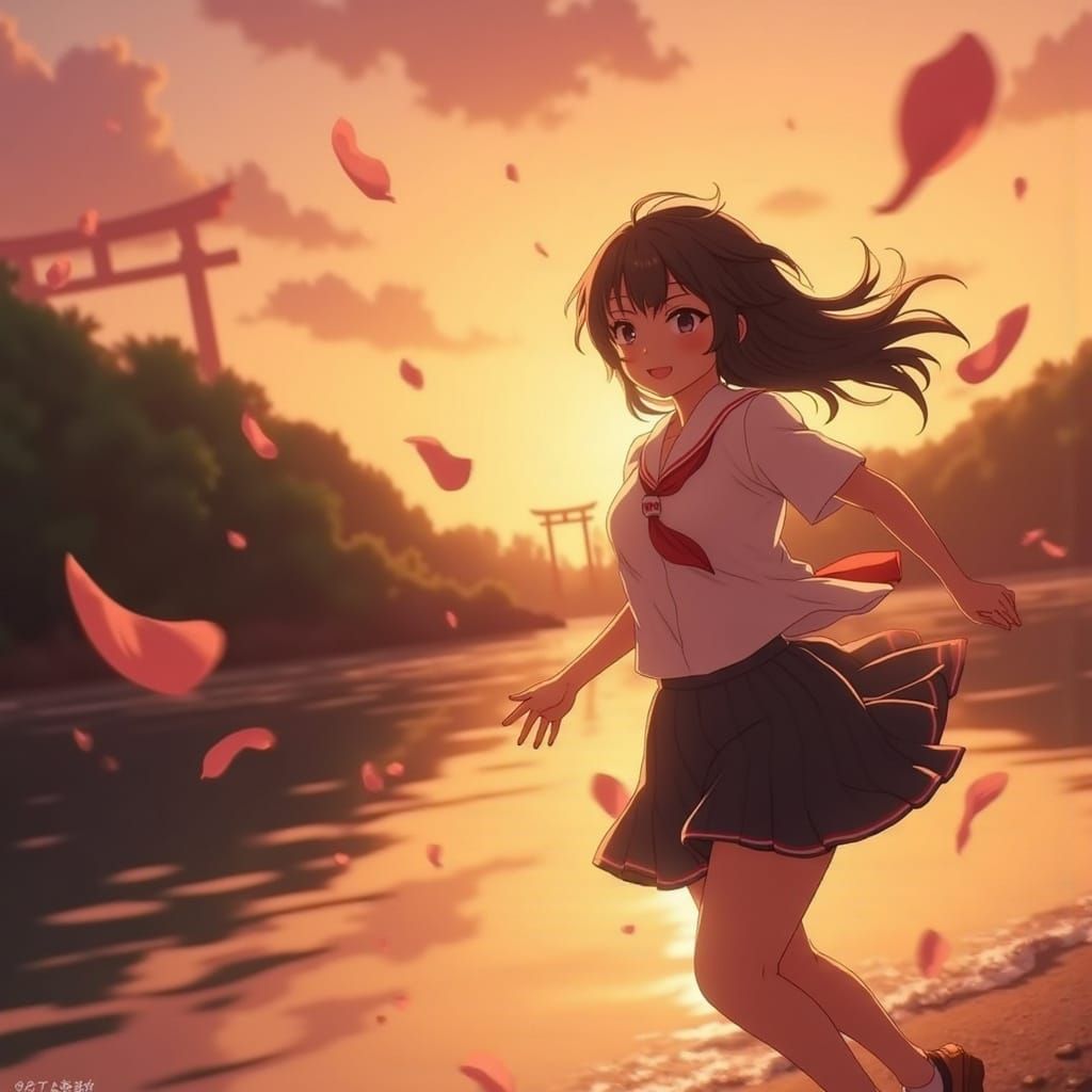 Surreal Shonen Heroine Runs Free Along Sunset Coast in Vibra...
