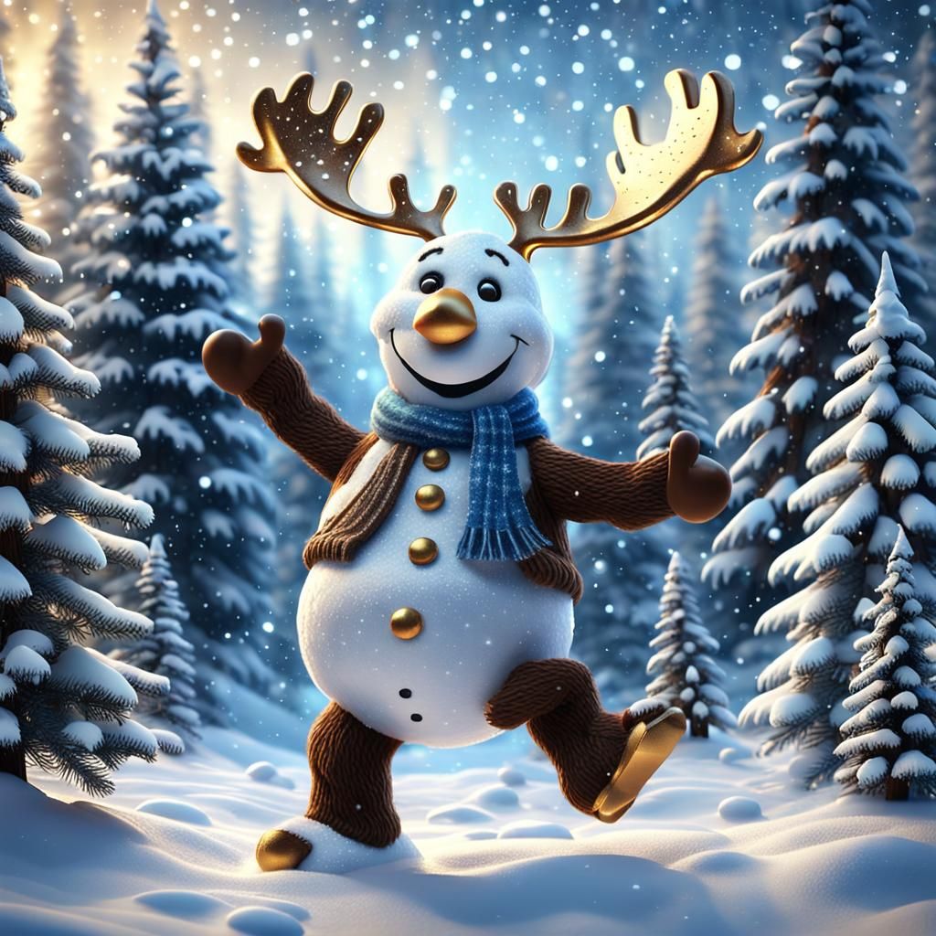 Magical Chocolate Snowman Waltzes with a Moose under Winter...