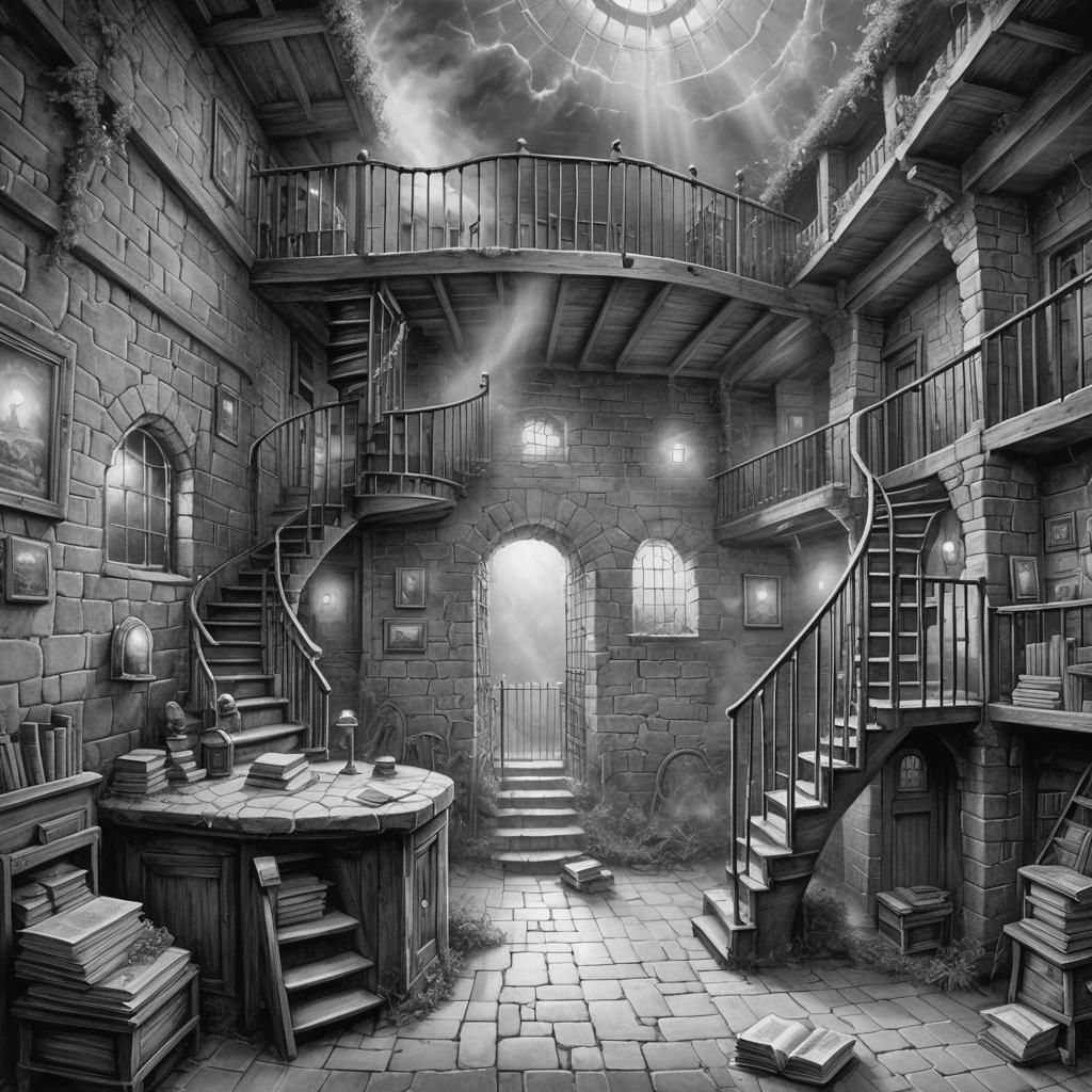 Ethereal Prison Cell: Linear Fantasy Illustration