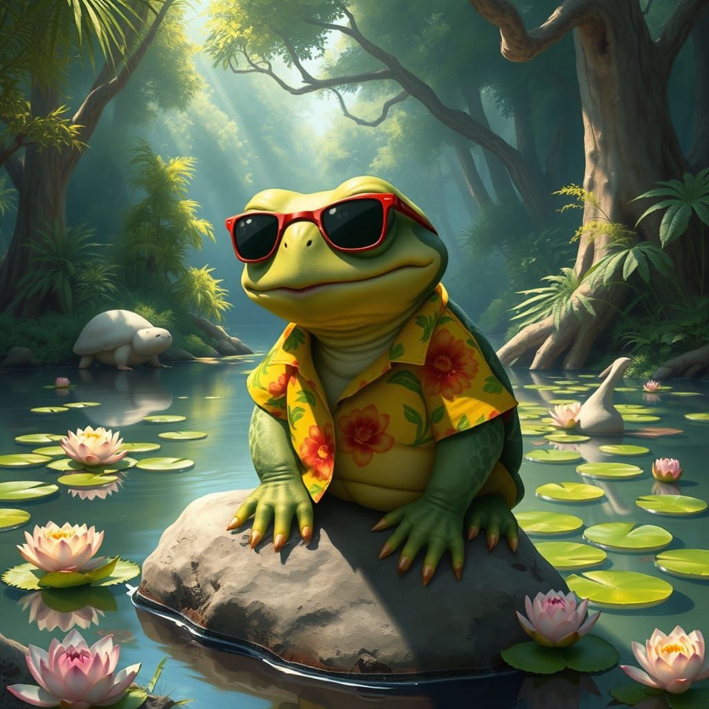 Quirky Squrtle in Whimsical Hawaiian Attire