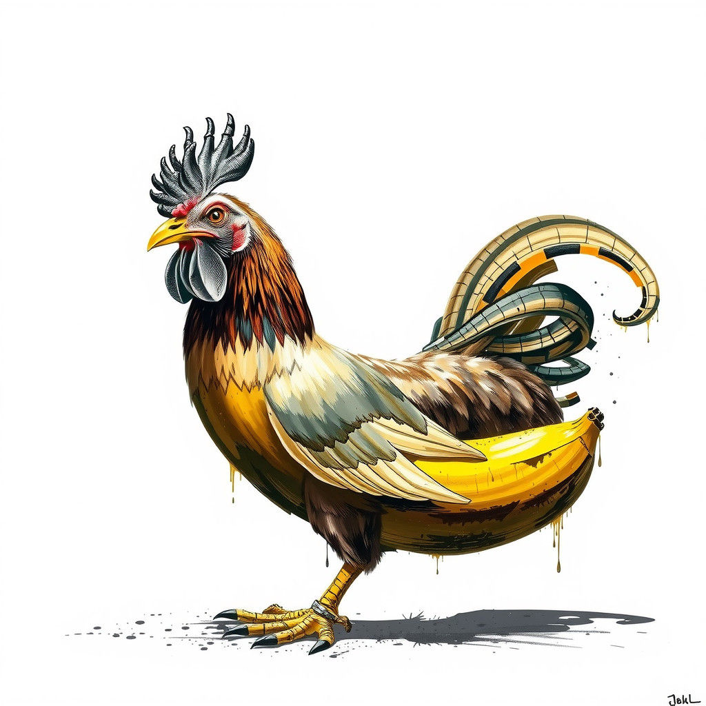 Terrifying Banana Chicken in Double Exposure Style