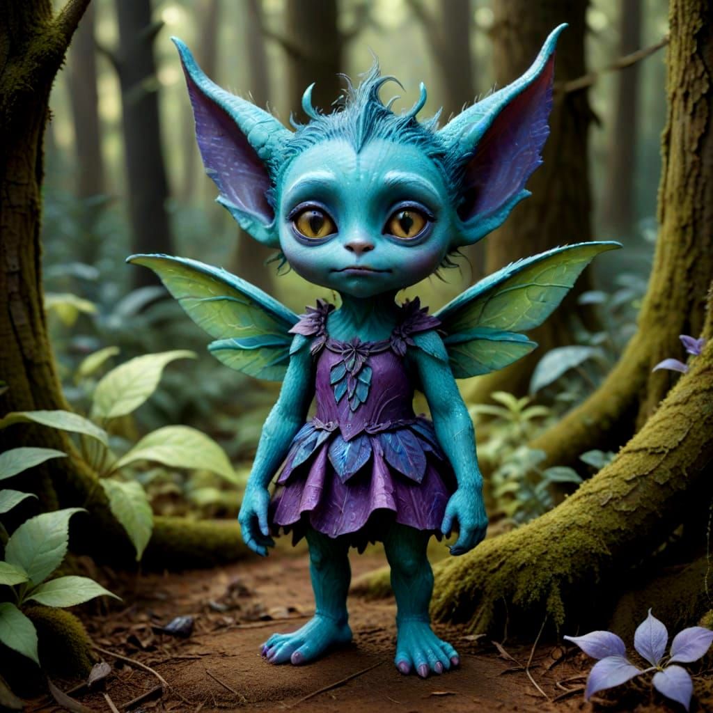 Enchanted Forest Imp in Whimsical Oil Paint Style