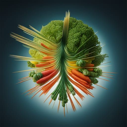 Falling Vegetables in Volumetric Lighting: Digital Art