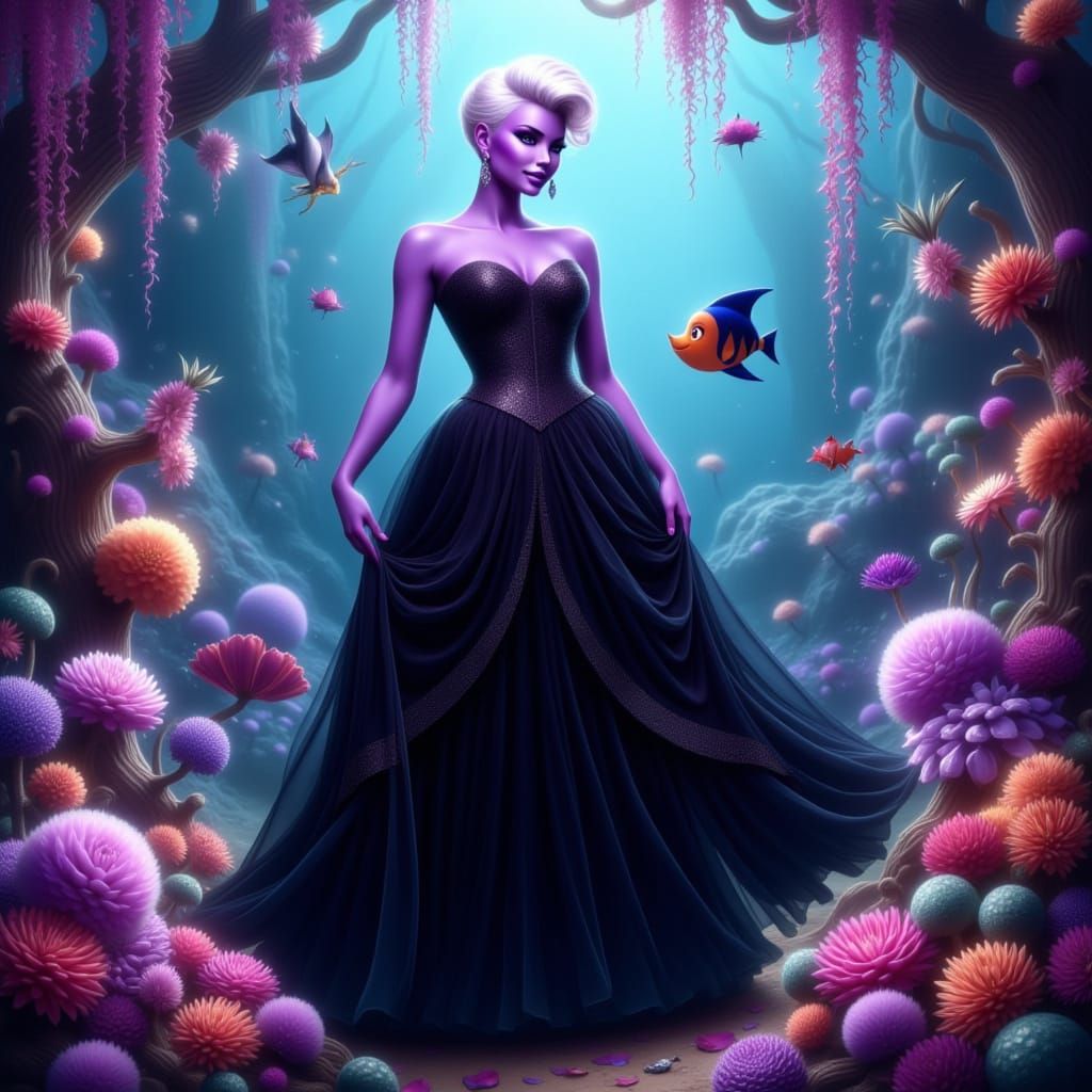 Confident Plus-Size Woman in Purple Wedding Gown in Underwat...