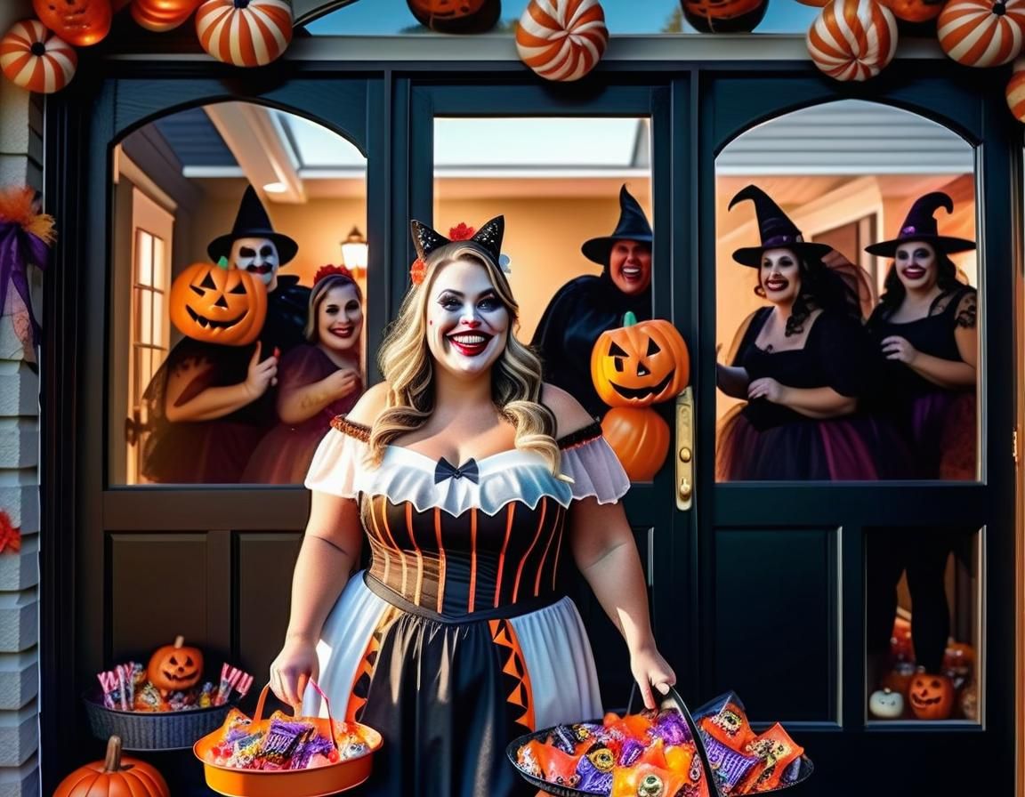 Joyous Halloween Portrait with Trick-or-Treaters